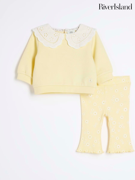 River Island Baby Girls Broderie Collar 100% Cotton Sweater Set (AW6063) | ‏12 ر.ع.‏