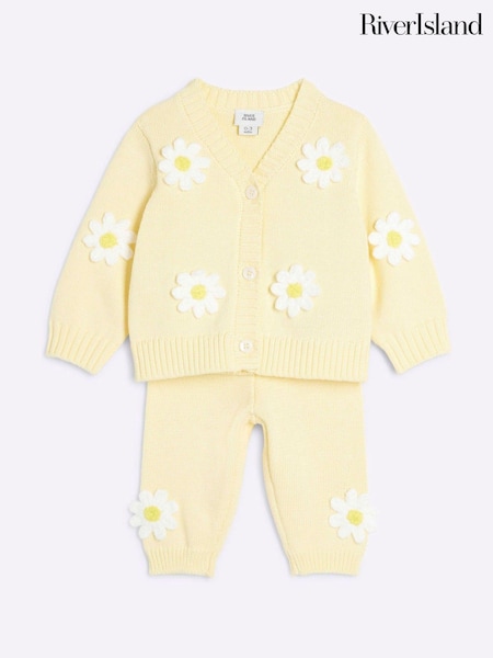 River Island Yellow Baby Girls Daisy 100% Cotton Crochet Sweatshirt Set (AW6066) | ‏163 د.إ.‏