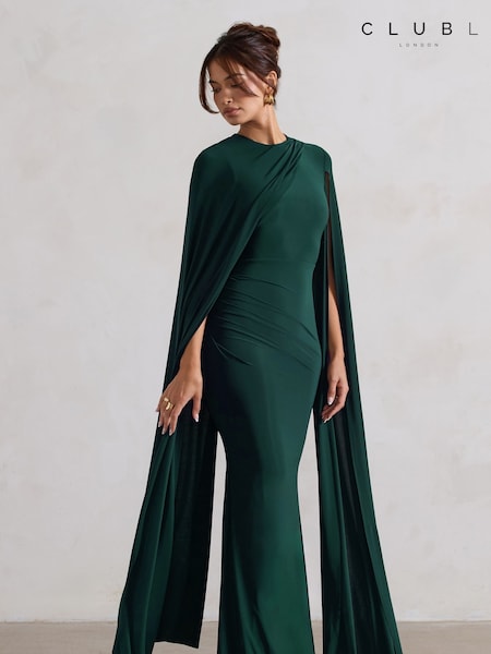 Club L London Magdelena Asymmetric Cape Maxi Dress (AW6072) | €67