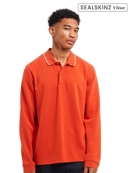 Sealskinz Orange Belaugh Long Sleeve Tipped Polo Shirt (AW6087) | €137