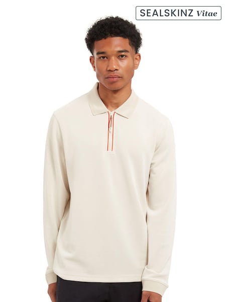 Sealskinz Cream Heywood Soft Touch Quarter Zip Polo Shirt (AW6088) | AED349