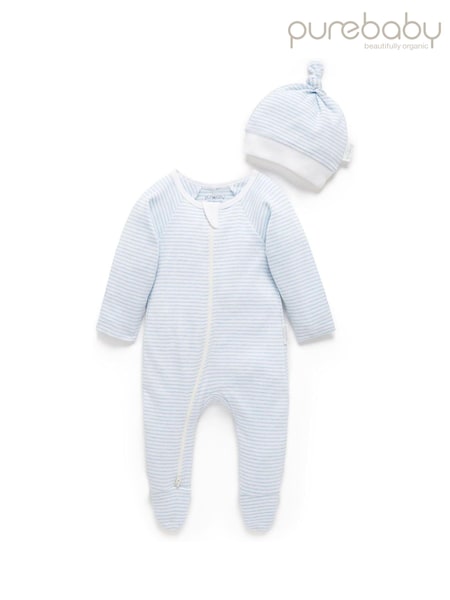 Purebaby Zip 100% Cotton Sleepsuits & Hats 2 Pack (AW6119) | 28 €