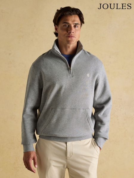 Joules Jenkins Grey Brushed Cotton Quarter Zip Sweatshirt (AW6151) | R$ 590