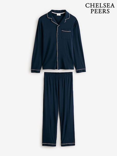Chelsea Peers Blue TENCEL™ Modal Long Button Up Pyjama Set (AW6172) | ₪292