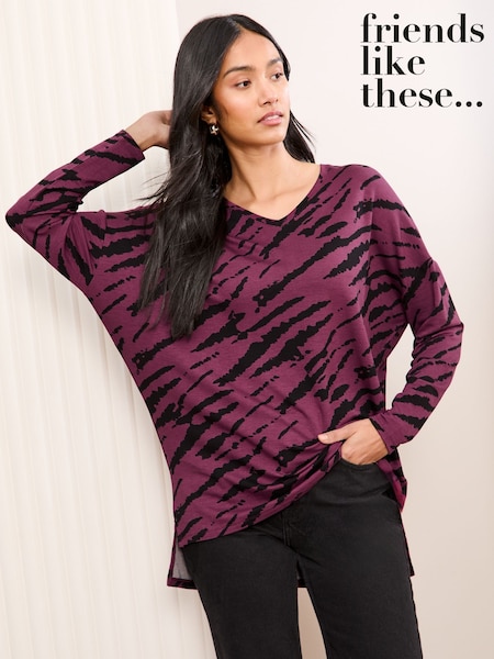 Friends Like These Burgundy Red Soft Jersey V-Neck Long Sleeve Tunic Top (AW6199) | €13
