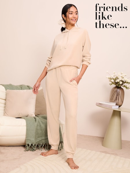Friends Like These Cream Cosy Velour Ribbed Long Sleeve Pyjamas Hoodie (AW6289) | €38