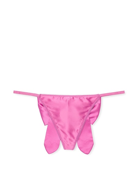 Victoria's Secret New Peony Pink Satin Heart Rhinestone Bow G-String Knickers (AW6343) | €20.50