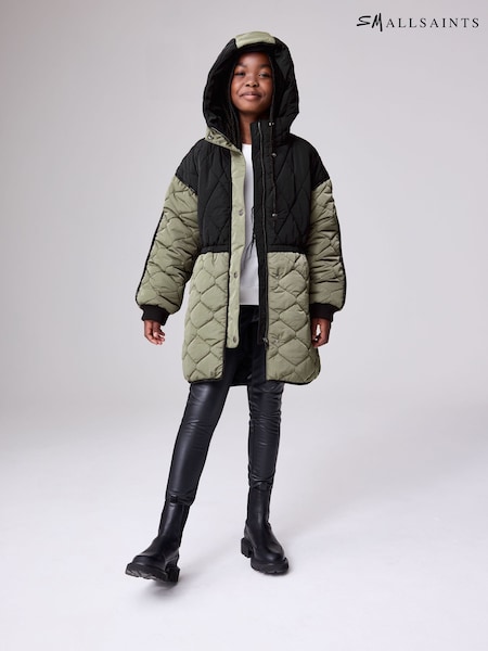 smALLSAINTS Black/Green Longline Quilted Jacket (AW6381) | AED349 - AED373