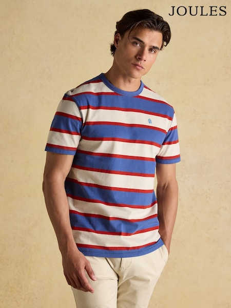 Alb/Albastru - Rugby Club Crew Neck Cotton T-Shirt (AW6400) | 194 LEI