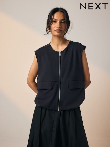 Black Slinky Supersoft Puffball Bubble Hem Gilet (AW6434) | €61