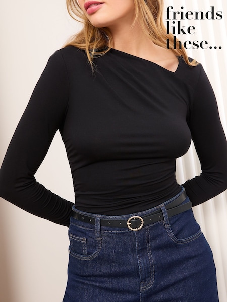 Musta - Friends Like These Pitkä hiha Jersey Drape Top (AW6438) | €46