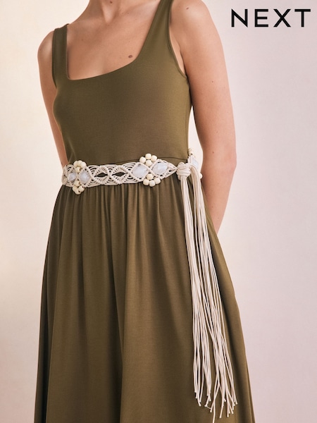 Ecru Macrame Bead Belt (AW6462) | €24