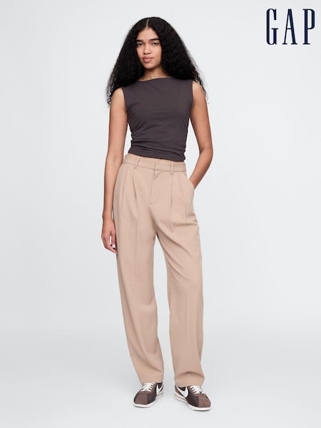 Gap Beige Everyday High Waisted Brushed Twill Pleated Taper Trousers (AW6463) | €20.50