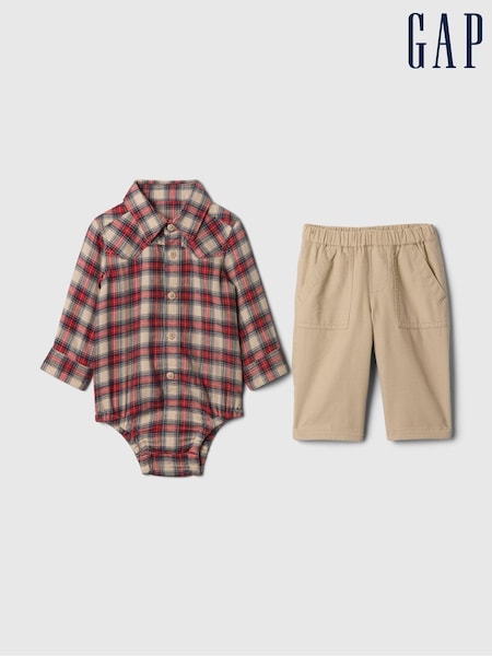 Gap Red Flannel Shirt and Trousers Outfit Set (Newborn-24mths) (AW6472) | €23
