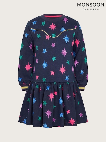 Monsoon Blue 100% Cotton Star Print Sweatshirt Dress (AW6477) | € 29 - € 33
