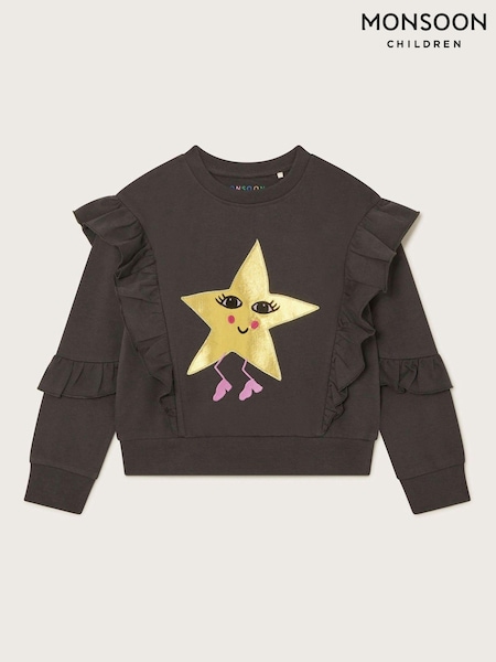 Monsoon Black Metallic Star Ruffle Jumper (AW6482) | €13 - €15.50