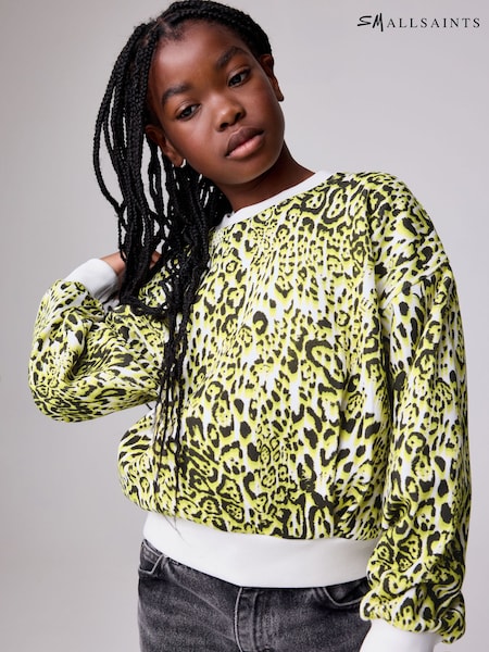 smALLSAINTS Yellow Leopard Oversized Rihan Baloon Sleeve Sweatshirt (AW6496) | AED186 - AED210