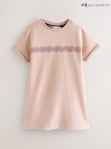 smALLSAINTS Pink Logo Lace Pleat Back T-Shirt Dress (AW6498) | €45 - €51