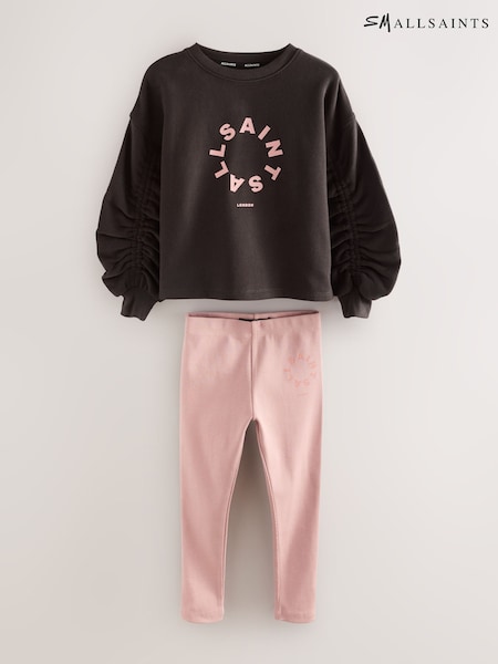 smALLSAINTS Brown/Pink Oversized Tierra Ruched Sleeve Sweatshirt and Ribbed Leggings Set (AW6499) | €51 - €56