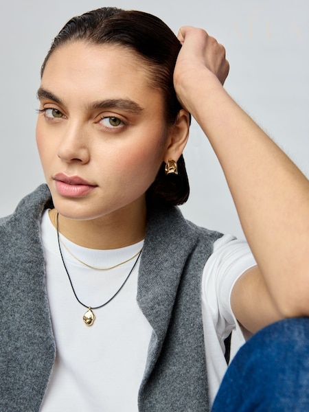 Черный - Aela Genuine Leather Cord 18k Gold Plated Snakechain Multirow Necklace (AW6536) | €53