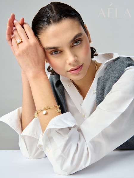 Aela 18k Gold Plated Heart Charm And Freshwater Pearl Bracelet (AW6537) | €60