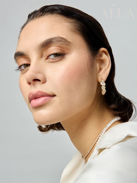 Aela 18k Gold Plated Stone Hoop Earrings (AW6543) | €53