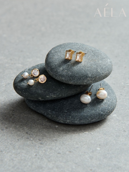 Aela 18k Gold Plated Stone And Freshwater Pearl Earrings Set (AW6546) | €53