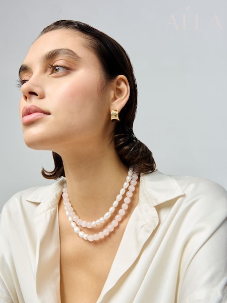 Aela Pink Quartz And Freshwater Pearl Layered Necklace (AW6549) | €159