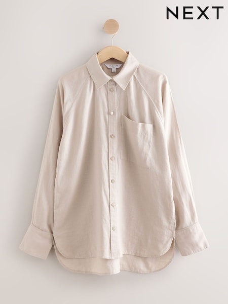 Stone 100% Linen Button Down Relaxed Long Sleeve Shirt (AW6565) | €59.50