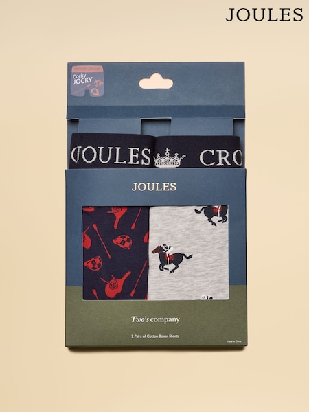 Joules Crown Joules Grey/Navy Pack Of Two Cotton Jersey Boxer Shorts (AW6579) | R$ 195