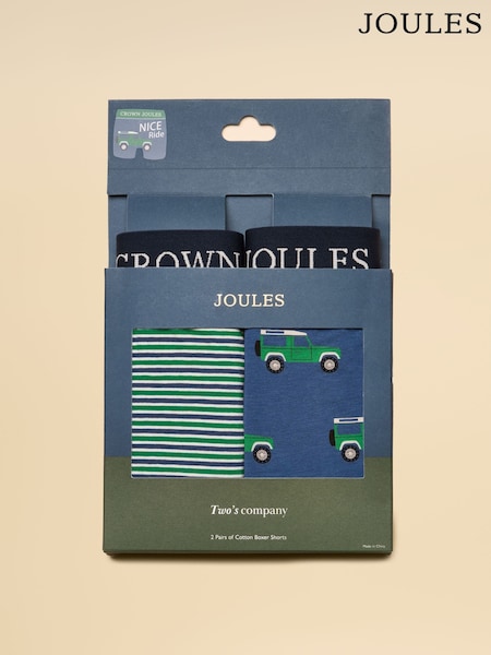 Joules Crown Joules Green/Blue Pack Of Two Cotton Jersey Boxer Shorts (AW6581) | R$ 195