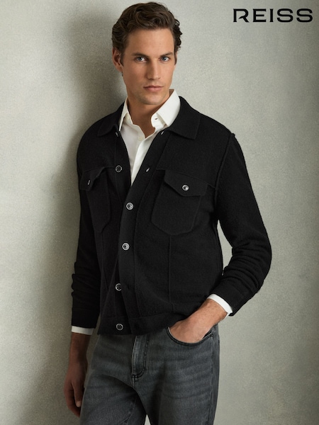 črna - Reiss Flinch Wool Button Through Knitted Jacket (AW6591) | € 211