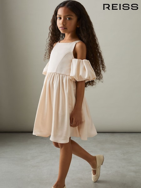 Reiss Ivory Christelle 4-9 yrs Sateen Puff-Sleeve Bridesmaid Dress (AW6592) | 625 QAR