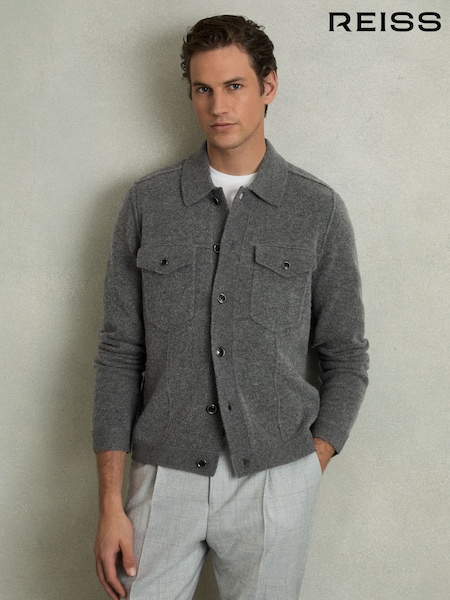 Reiss Charcoal Flinch Wool Button Through Knitted Jacket (AW6597) | €232