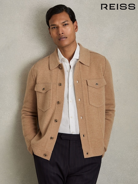 Kamelje barve - Reiss Flinch Wool Button Through Knitted Jacket (AW6603) | € 211