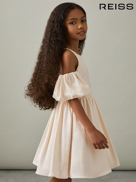 Reiss Ivory Christelle 9-13 yrs Sateen Puff-Sleeve Bridesmaid Dress (AW6606) | €142