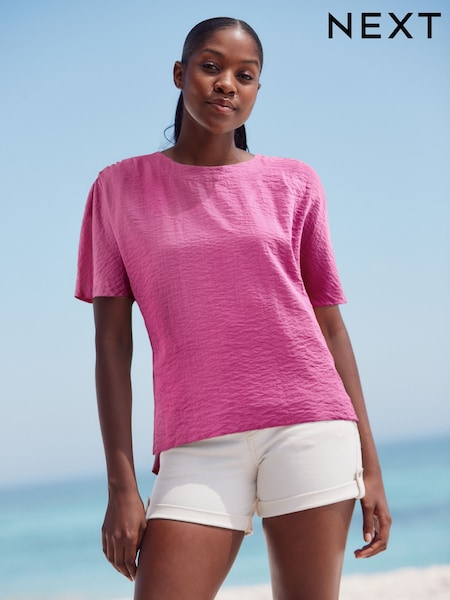 Pink Textured Boxy T-Shirt (AW6633) | R$ 175