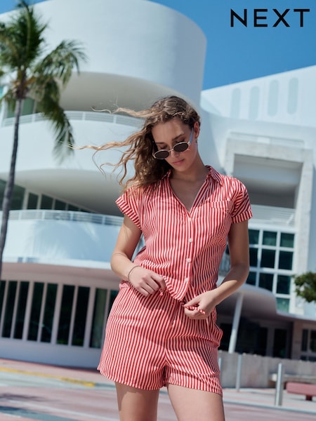 Red/White Stripe Elasticated Tie Waist Shorts with Linen (AW6666) | €25