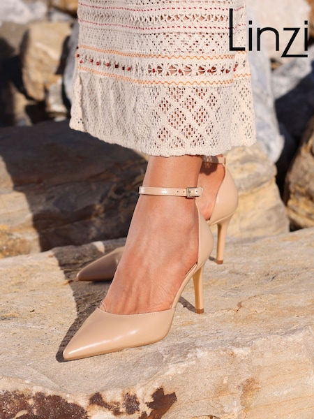 Linzi Nude Thea Closed Back Stiletto Court Heels With Ankle Strap (AW6722) | AED221