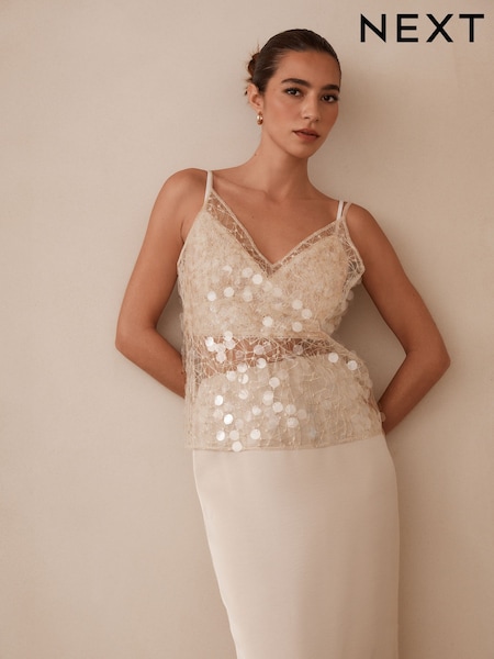 Ecru Sheer Sequin V-Neck Camisole (AW6724) | €43.50