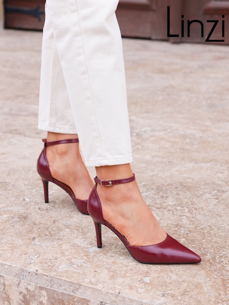 Linzi Red Thea Closed Back Stiletto Court Heels With Ankle Strap Shoes (AW6737) | 242 SAR