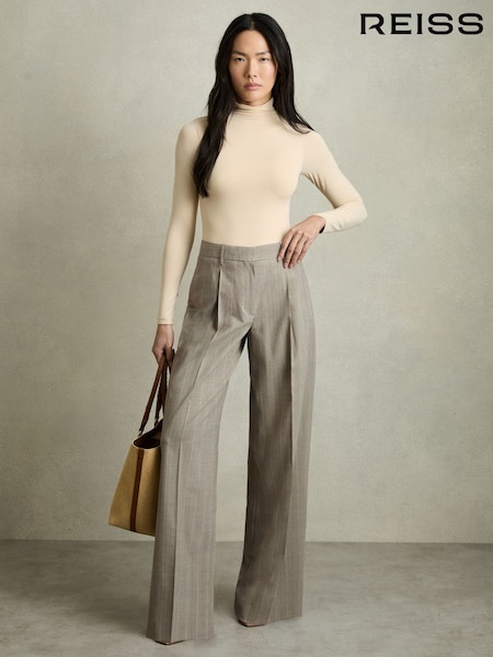 Reiss Grey Tallulah Petite Wool-Blend Wide-Leg Pinstripe Trousers (AW6748) | €289