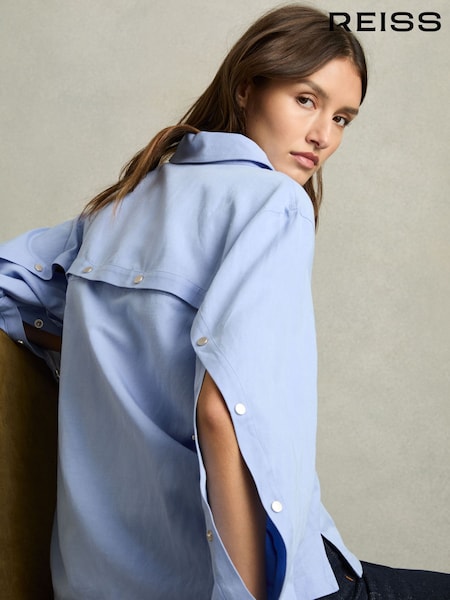 Reiss Blue Ali Lyocell-Blend Press-Stud Back Shirt (AW6766) | €225