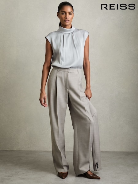 Reiss Grey Harper Petite Wool-Blend Wide-Leg Suit Trousers (AW6768) | €270