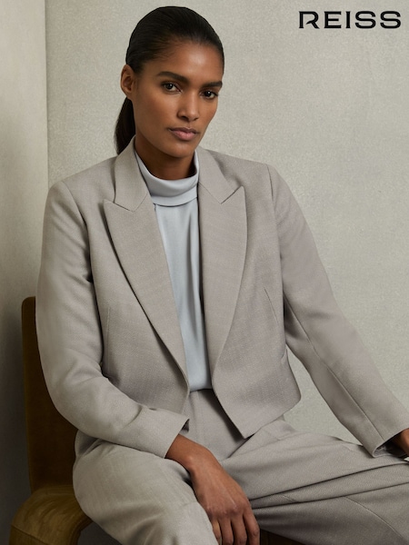 Reiss Grey Harper Double-Breasted Cropped Wool-Blend Blazer (AW6769) | AED1,728