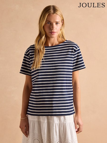 Laivasto/Valkoinen - Joules Harbour Short Sleeve Boat Neck Breton Top (AW6778) | €41