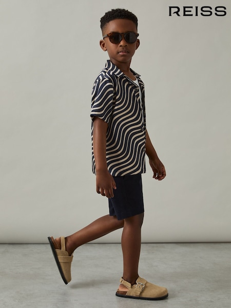 Reiss Navy/Off White Carbello 9-13 yrs Wave-Print Cuban-Collar Shirt (AW6780) | €70