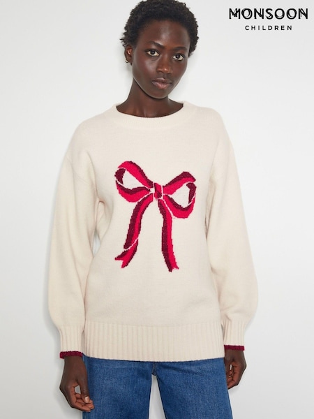 Monsoon Natural Darla Diamante Bow Jumper (AW6809) | €43.50