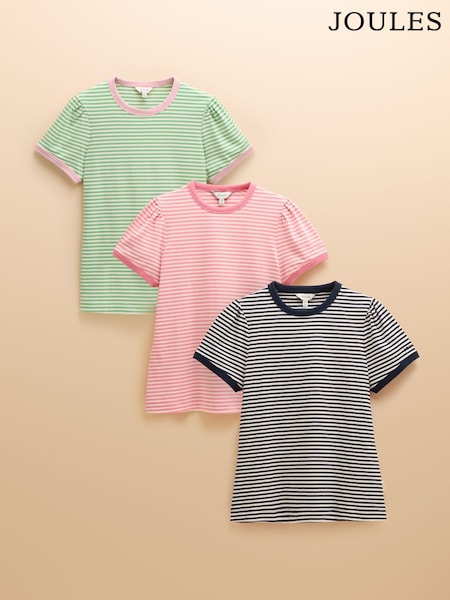Joules 3 Pack Erin Pink/Green/Navy Multi Short Sleeve Tops (AW6885) | kr742