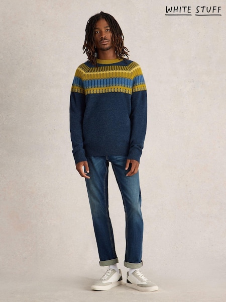 White Stuff Blue Block Fairisle Pattern Crew Neck Jumper (AW6976) | €46